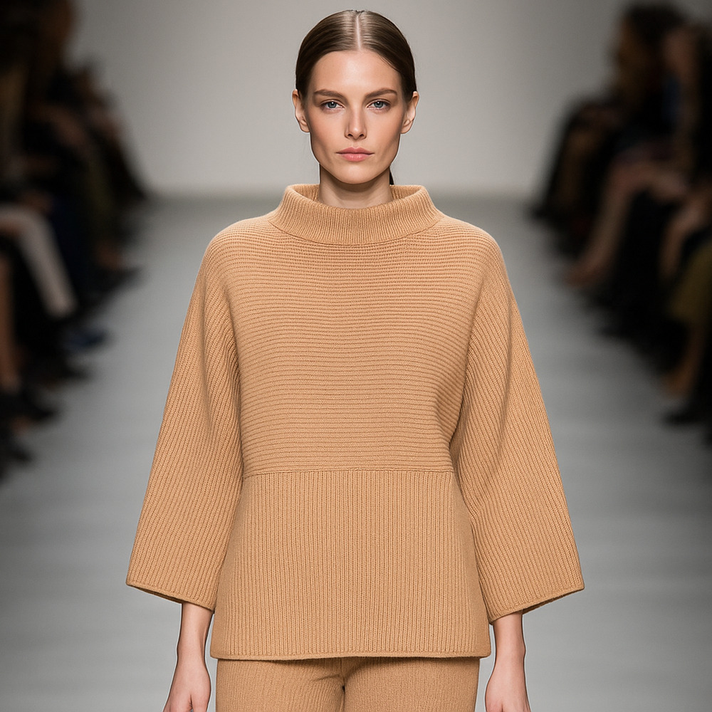 St. John Camel Ribbed Turtleneck Sweater
